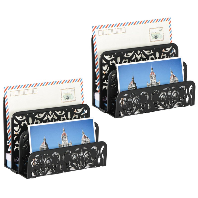 EasyPAG Mail Organizer Countertop 2pc Desk Mail Sorter for Envelope 3-Slot Vertical Letter Holder for Office, Home, School, Black - Image 2